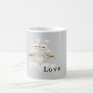 Mug Beaux gris faux dentelle blanc oiseaux de l'amour