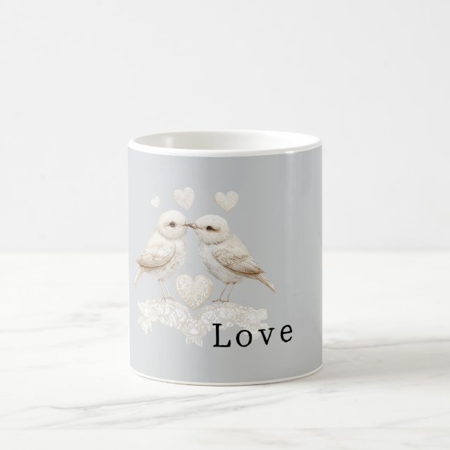 Mug Beaux gris faux dentelle blanc oiseaux de l'amour (Centre)