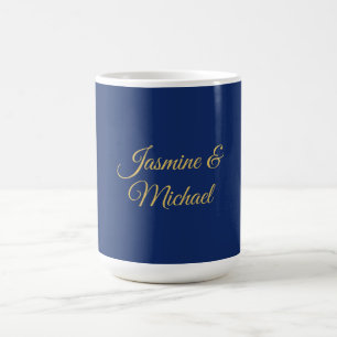 Mug Beaux Noms De Couple Calligraphie Chic Bleu & Or