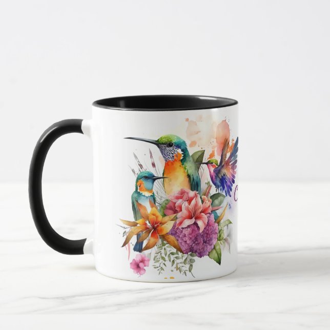 Mug Beaux Oiseaux de Humming en Fleurs (Gauche)
