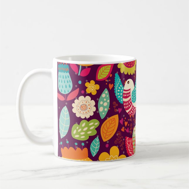 Mug Beaux oiseaux, fleurs, affiche artistique (Gauche)