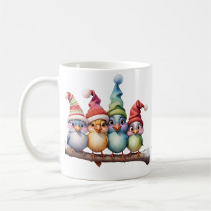Mug Beaux oiseaux imaginaires avec casquettes de Noël.