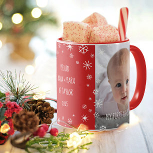 Mug Bébé 1er Noël Grand-parents Chic 2 Photo Rouge