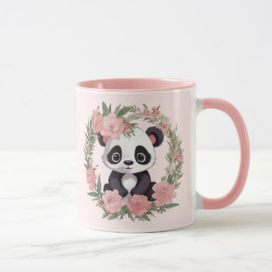 Mug Bébé adorable Panda Ours avec fleurs