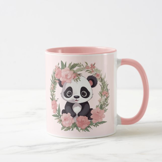 Mug Bébé adorable Panda Ours avec fleurs (Droite)