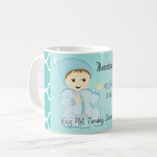 Mug Bébé bébé garçon en bleu avec fleurs (Devant gauche)