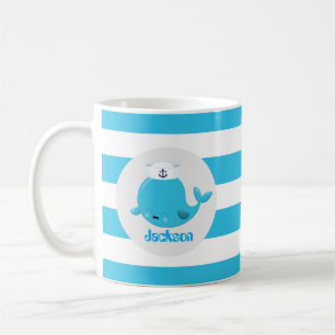 Mug Bébé bleu baleine de plage ajouter nom monogramm
