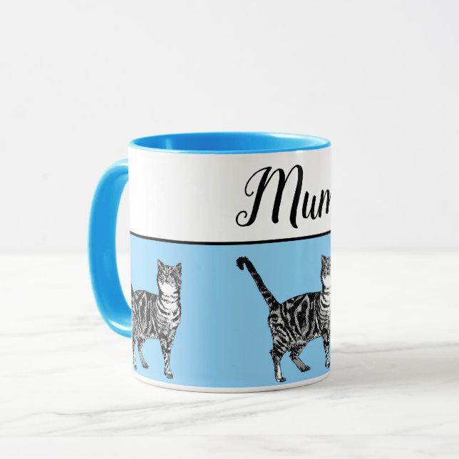Mug Bébé Bleu Blanc Tabby chat Chats Whimsical maman (Devant gauche)