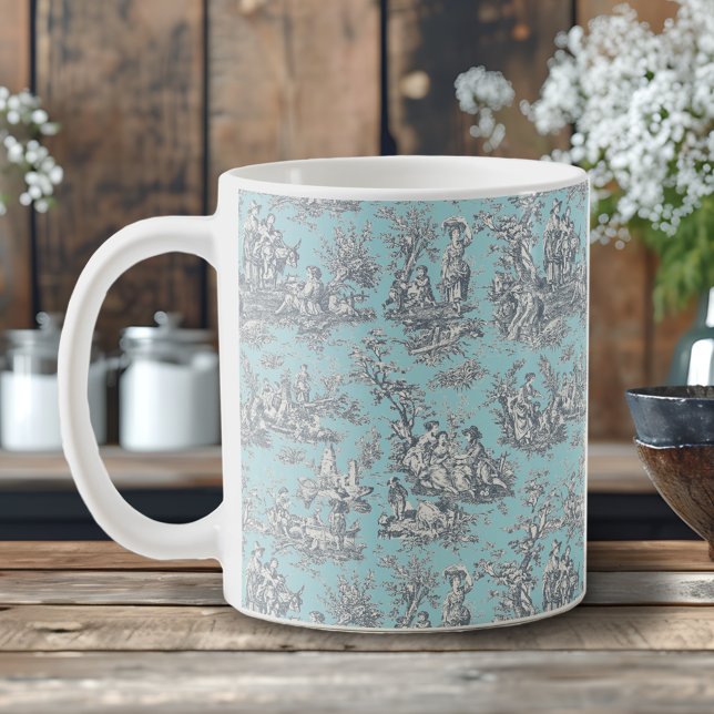 Mug Bébé bleu élégant vintage Toile de Jouy (Créateur téléchargé)