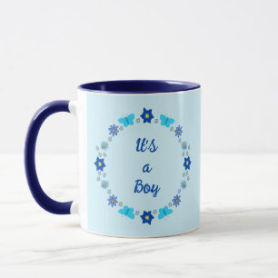 Mug Bébé bleu Papillons et fleurs personnalisés