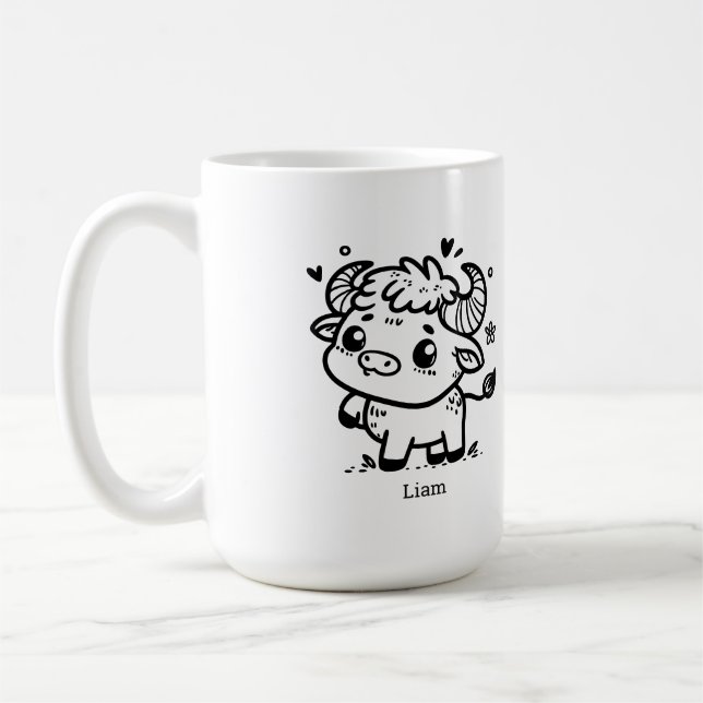 Mug Bébé Buffle Fluffy - Animal de Ferme Kawaii (Gauche)
