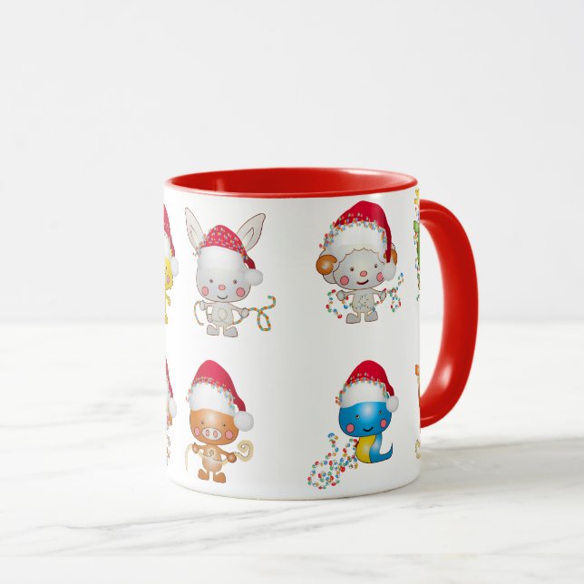 Mug Bébé de Noël mignon animal Noël Casquette café de  (Devant droit)