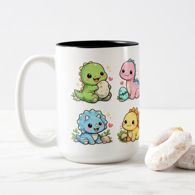 Mug Bébé Dinosaures Mignons Kawaii | Dinosaure Ado (Avec donut)