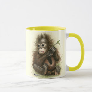 Mug Bébé d'orang-outan avec le feuille