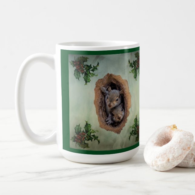 Mug Bébé écureuils gris Noël (Avec donut)