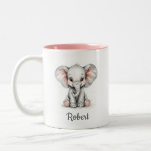 Mug bébé éléphant aquarelle personnalisé.