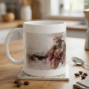 Mug Bébé éléphant d'Asie mignon et joueur à l'aquarell