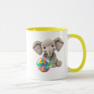 Mug Bébé éléphant mignon avec un ballon en couleurs.