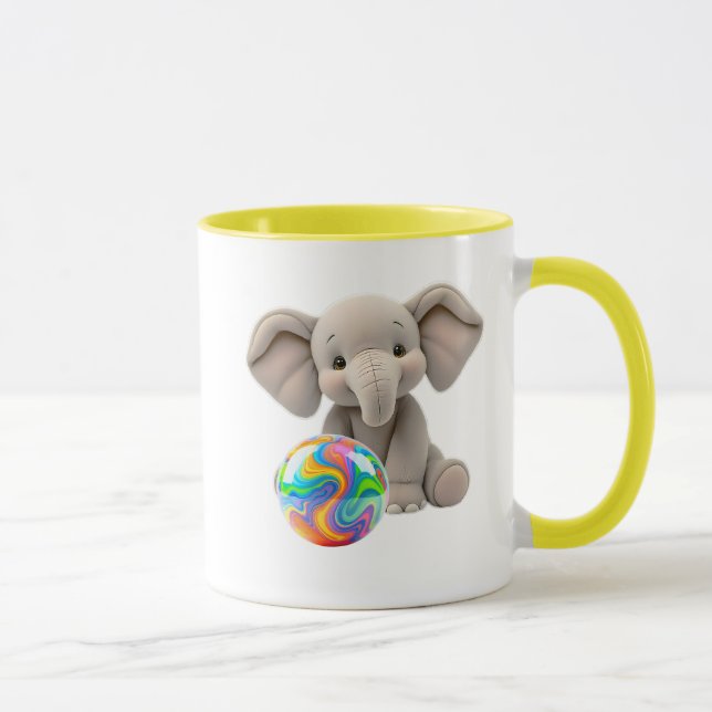 Mug Bébé éléphant mignon avec un ballon en couleurs. (Droite)