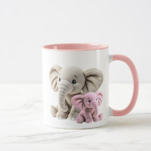 Mug Bébé éléphant rose et maman éléphant.