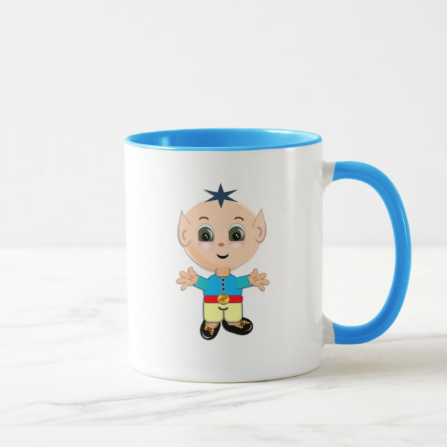 Mug Bébé elfe mignon dessin animé en bleu et jaune (Droite)