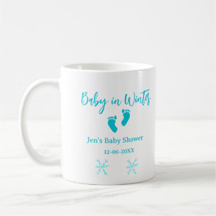 Mug Bébé en hiver baby shower bleu bébé pieds snowflak
