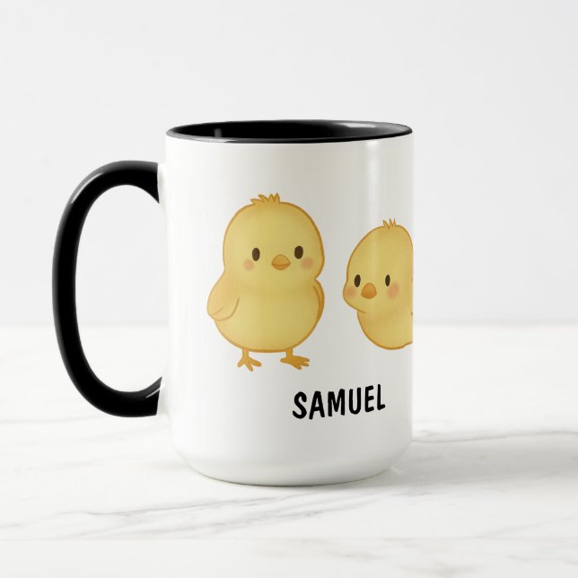 Mug Bébé Levé à la main Chick Personnalisé mignon (Gauche)