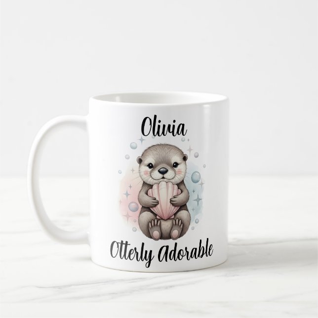Mug Bébé loutre avec coquillage "Totalement adorable" (Gauche)