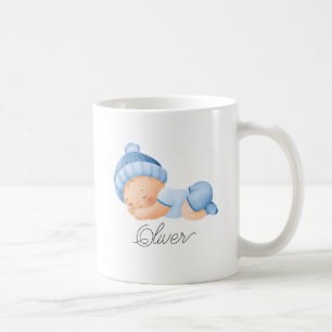 Mug Bébé mignon dormant Garçon bleu Nom personnalisé