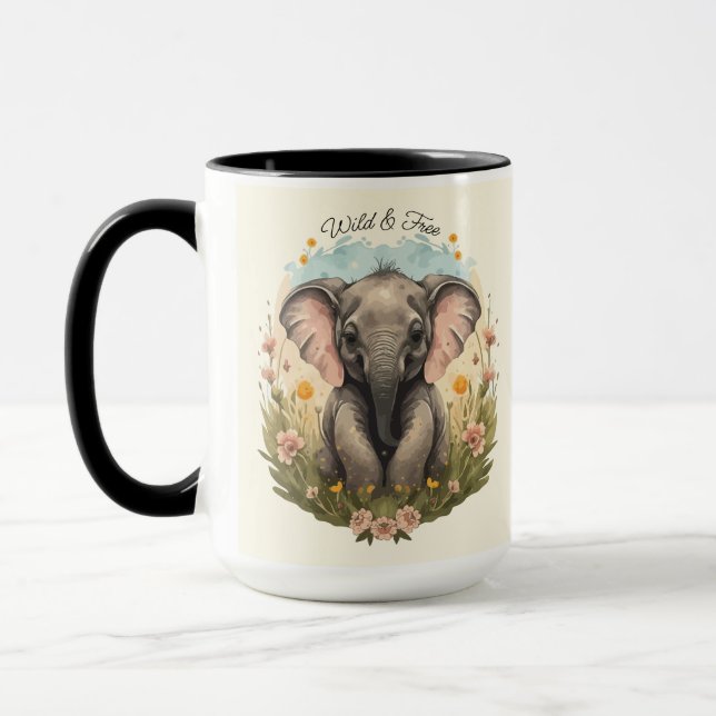 Mug Bébé mignon Eléphant Calf Fleur sauvage Wanderlust (Gauche)