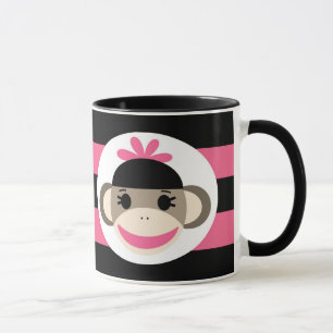 Mug Bébé mignon fille Sock Singe noir rose rayures