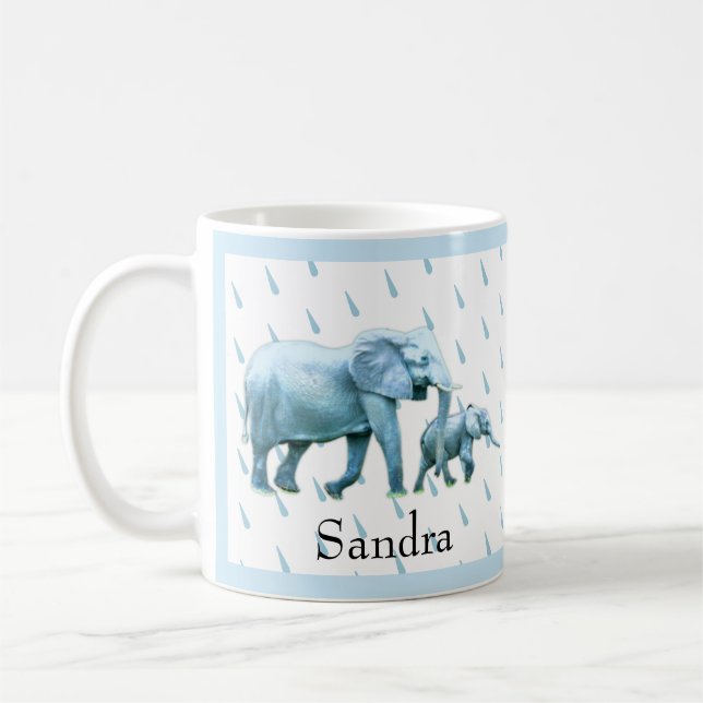 Mug Bébé mignon garçon bleu Eléphants Baby shower (Gauche)