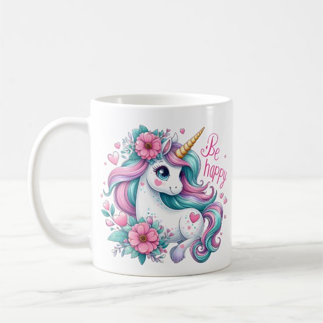 Mug Bébé mignon licorne avec fleurs pour femmes et fil (Gauche)