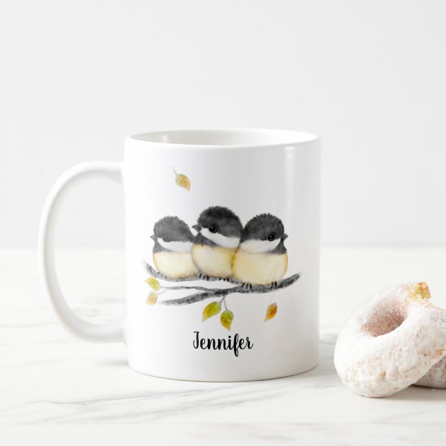 Mug Bébé mignon oiseau 3 poulets sur la branche de l'a (Avec donut)
