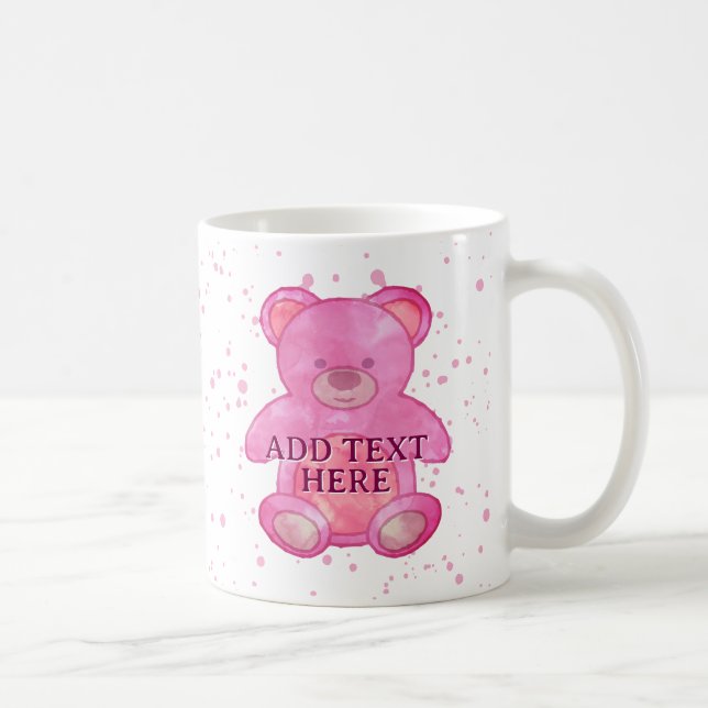 Mug Bébé mignon Ours En Rose Texte Personnalisé (Droite)