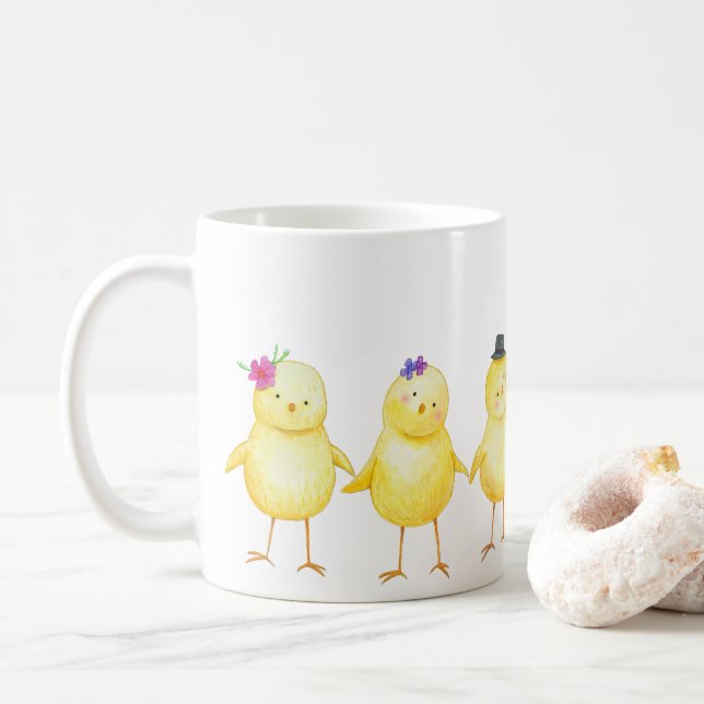 Mug Bébé mignon Poussins Poulets Amoureux Digne adorab (Avec donut)