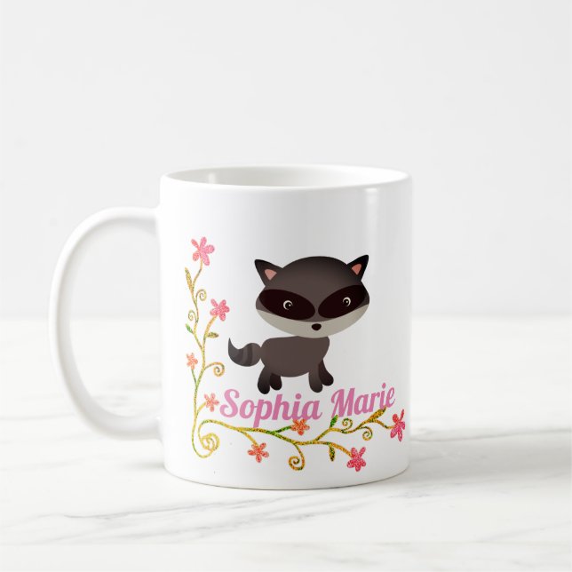 Mug Bébé mignon Raccoon avec fleurs (Gauche)