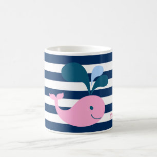 Mug Bébé mignonne baleine, Bleu bleu marine rayures pe
