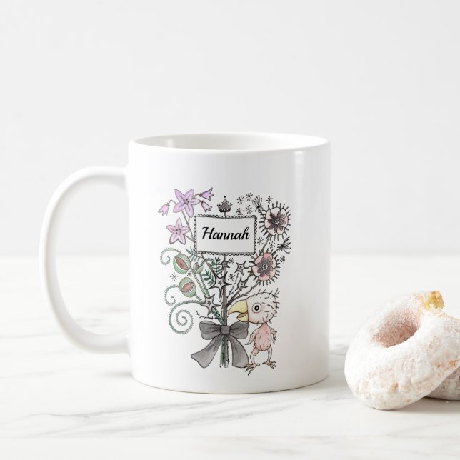 Mug Bébé Oiseau Goth Mignon et Effrayant Nom Personnal (Avec donut)