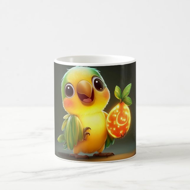 Mug bébé perroquet vert et jaune tenant un an (Centre)