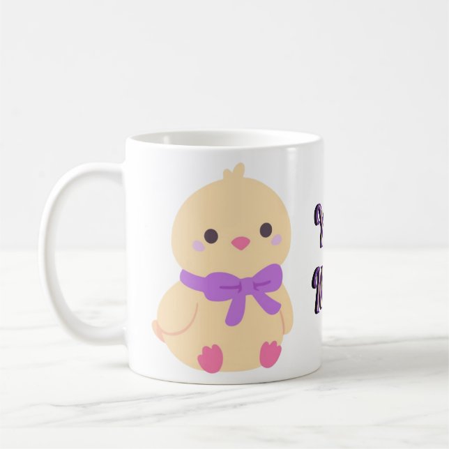 Mug Bébé Poussin Assis Mignon Kawaii Arc Violet (Gauche)