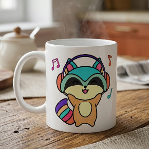 Mug Bébé Raton Laveur Mignon Sourire Kawaii avec Casqu