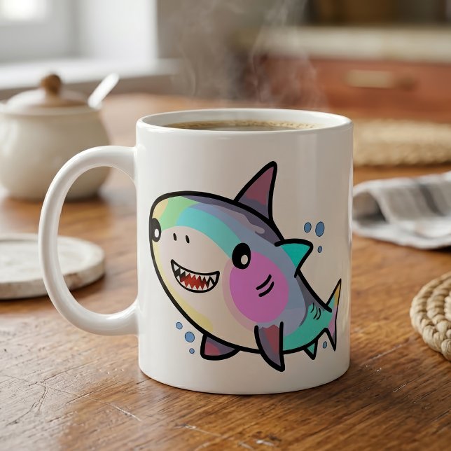Mug Bébé requin Kawaii adorable avec des pastels arc-e (Adorable Kawaii Baby Shark with Rainbow Pastels. Coffee Mug)