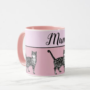Mug Bébé rose blanc Tabby chat Chats Whimsical Art mam