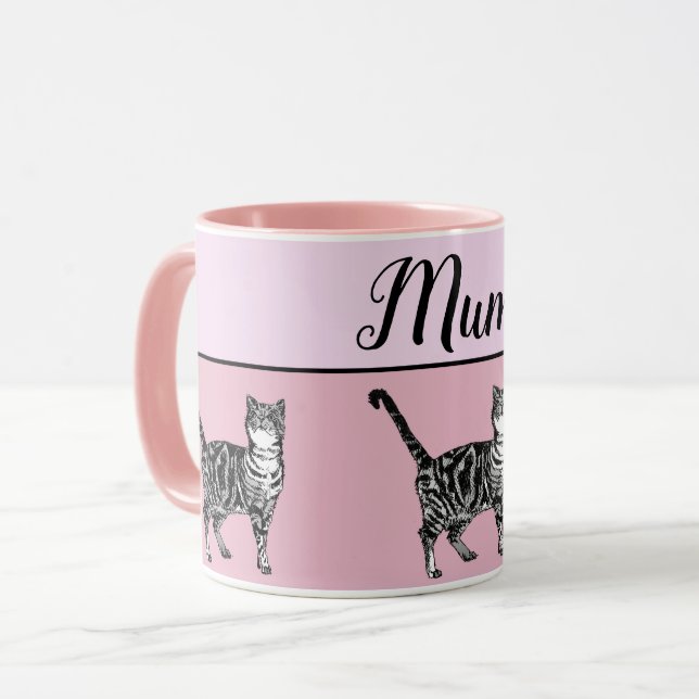 Mug Bébé rose blanc Tabby chat Chats Whimsical Art mam (Devant gauche)