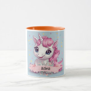 Mug Bébé rose magique Unicorn Stars Nom personnalisé