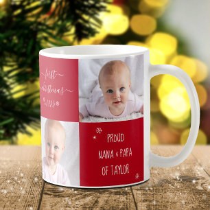 Mug Bébé rouge Premier Noël Grand-parents 2 Nom de la 