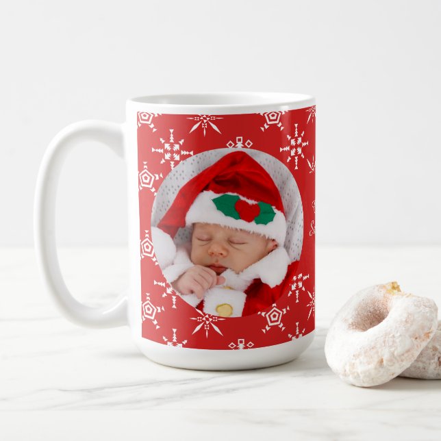 Mug Bébé Santa Photo Personnalisée Flocons de Neige &  (Avec donut)