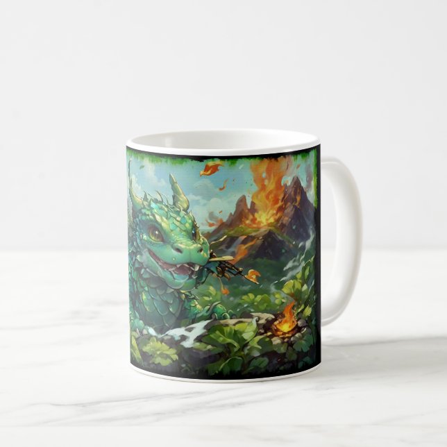 Mug Bébé vert Hawaiian Fire Dragon & Volcanoes (Devant droit)
