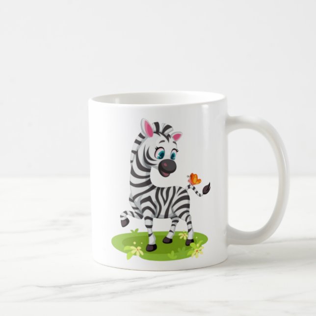 Mug Bébé Zèbre Dessin Jouer avec Papillon-23960 (Droite)